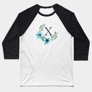 Floral Monogram X Pretty Blue Flowers Baseball T-Shirt